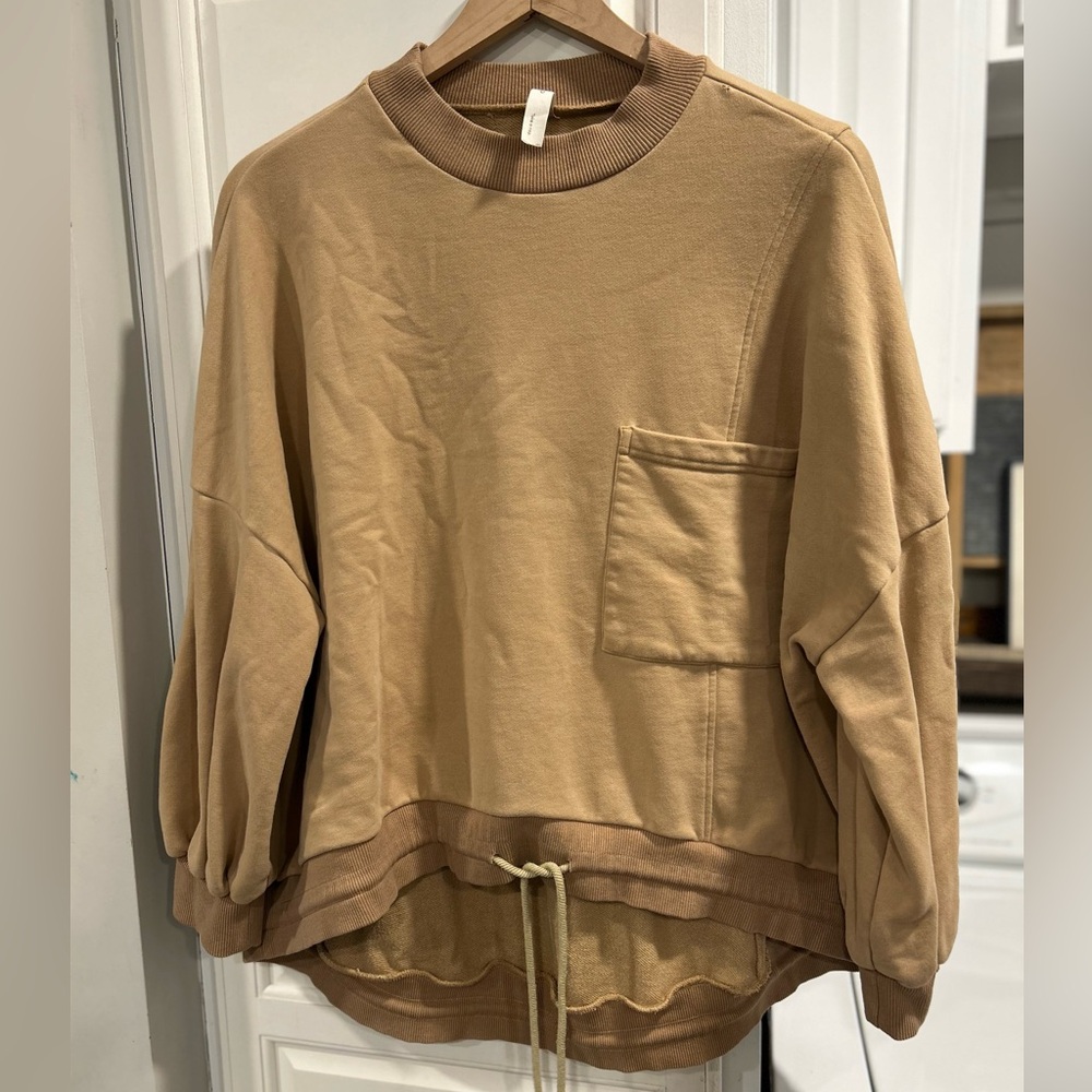 Casual Tan Sweatshirt with Pocket
